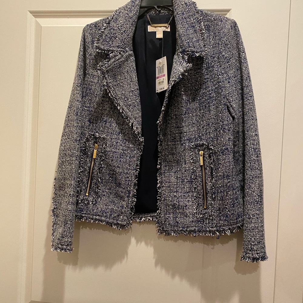 MICHAEL KORS NWT MOTORCYCLE JACKET Size-6 NAVY - Picture 2 of 6
